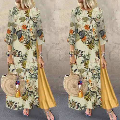 Hirigin Boho женское Макси платье женский летний длинный кафтан с коротким рукавом