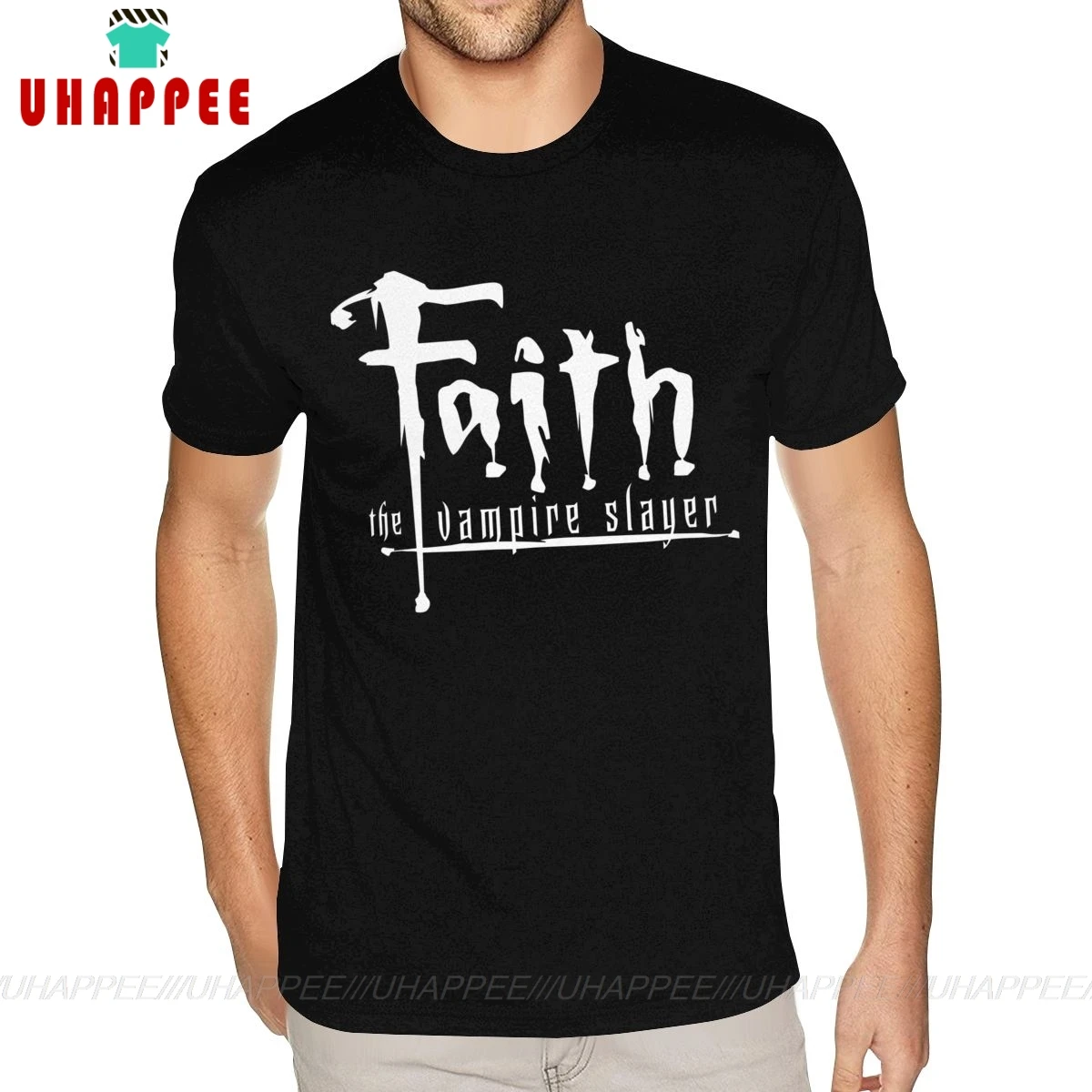 Мужская футболка с круглым вырезом Cool Faith Buffy The Vampire Slayer черная хлопковая коротким