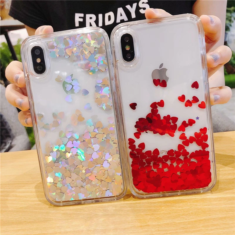 

Liquid Case for iPhone X XR Xs 12 mini 11 Pro Max Dynamic Glitter Silicone Cover for iPhone 6 6s 7 8 Plus SE 2020 Love Heart