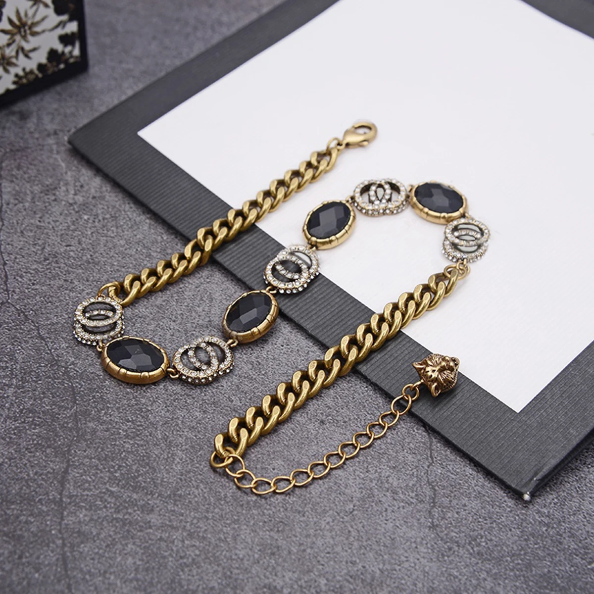 

2021 женское ожерелье, рождественское роскошное ожерелье с подвеской с буквой G и тигром и черным драгоценным камнем, серебро 925 пробы, оригина...