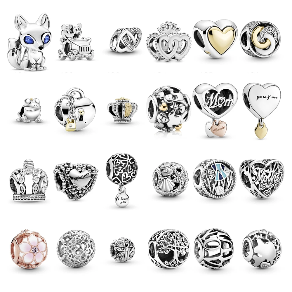 

925 Sterling Silver Trendy Christmas Gift Fox Crown Diy Beads Jewelry Charms Pendant Bracelets Gemstone Crystals Women Spacer