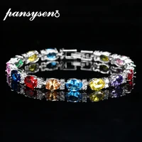 pansysen luxury 925 sterling silver multicolor topaz bracelet for women fashion birthstone wedding party fine jewelry bracelets