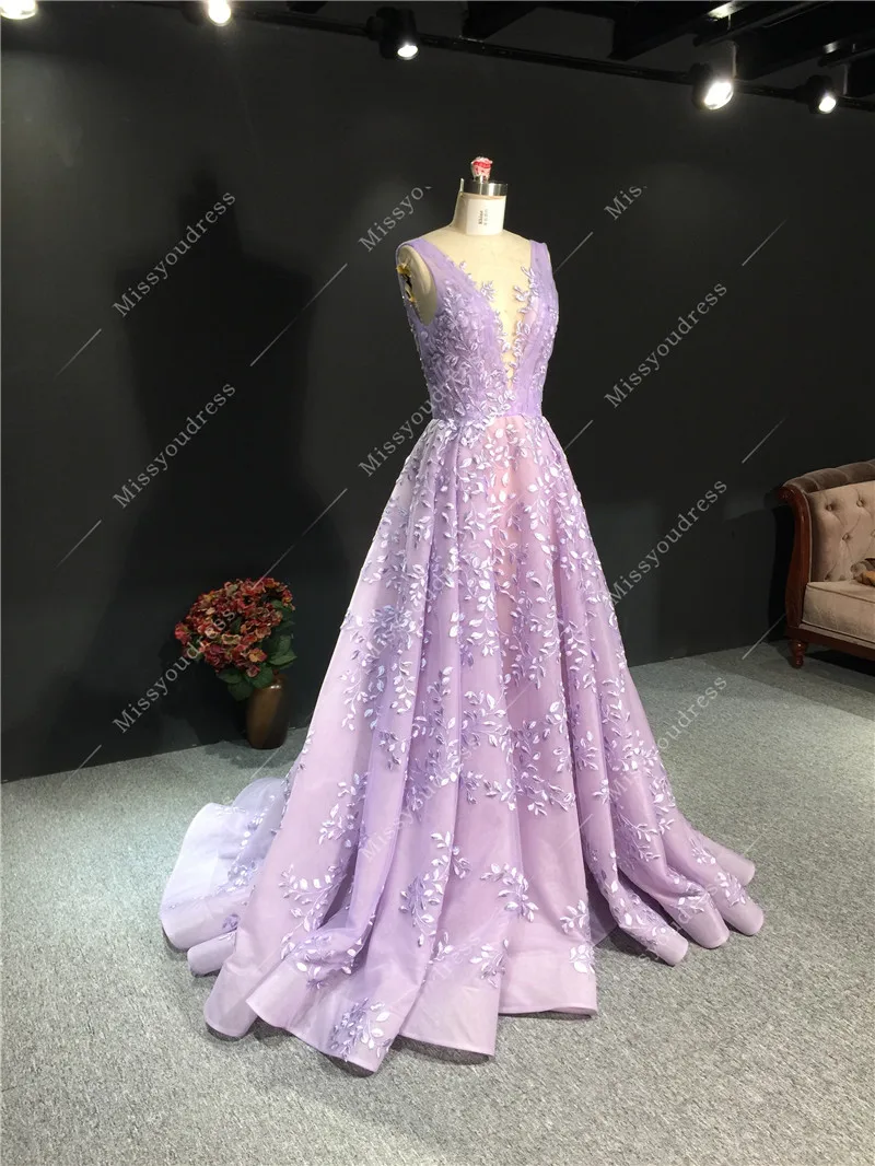 Vestidos de fiesta 2021 Real Sample Luxurious Deep V-Neck Sleeveless Lace Open Back Formal Party Prom Bridal Evening Dresses