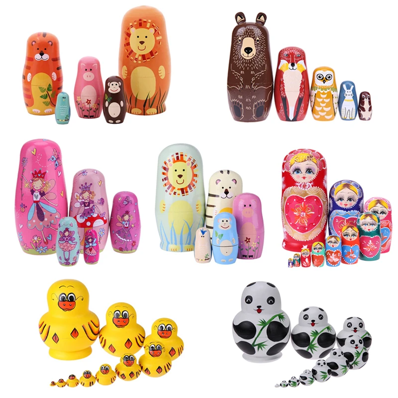 Деревянная русская кукла матрешка 1 комплект игрушки русские гнездовые куклы с