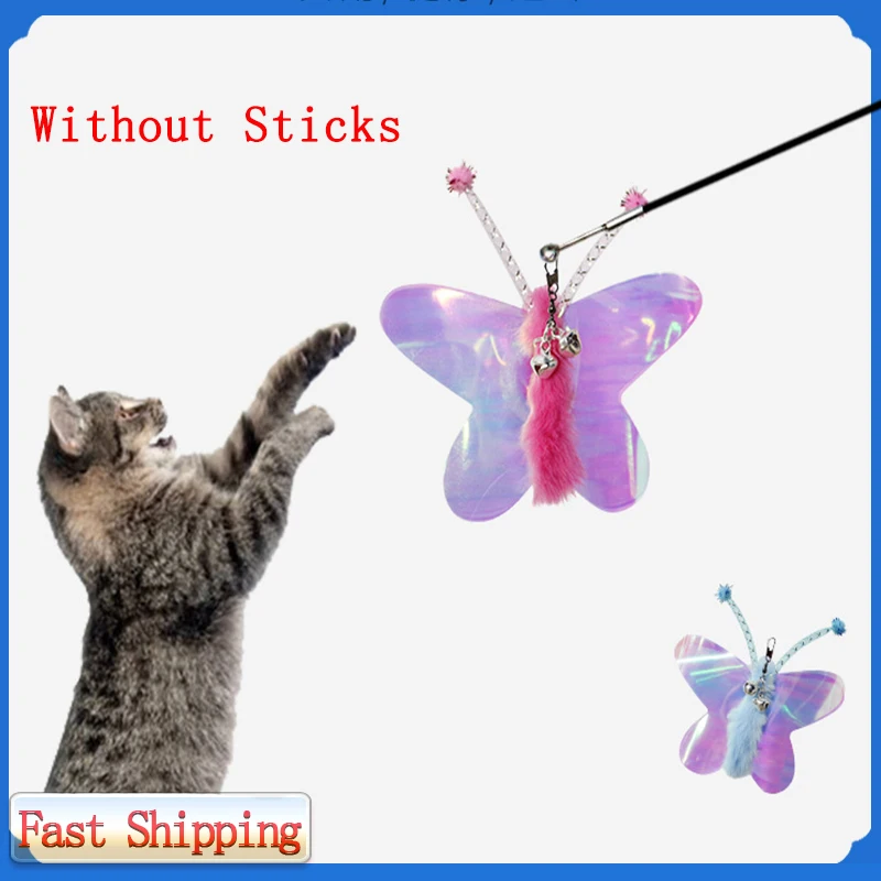 

Pet Cat Toys Plastic Kitten Interactive Stick Funny Cat Fishing Rod Game Wand Feather Stick Toy Pet Supplies Cat Accessories