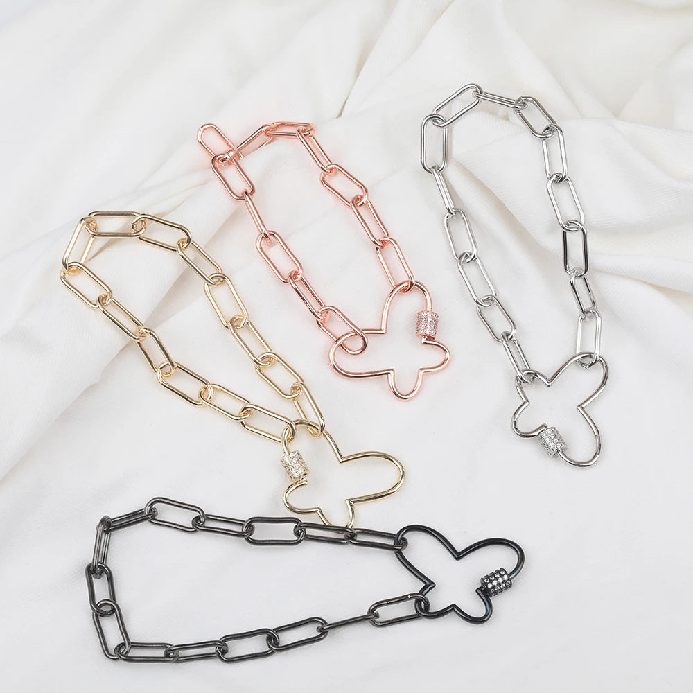 

3Pcs CZ Micro Paved Butterfly Lock Clasps Charms Bracelet Zirconia Carabiner Clasp Chains Bracelet For Women Rock Metal Jewelry