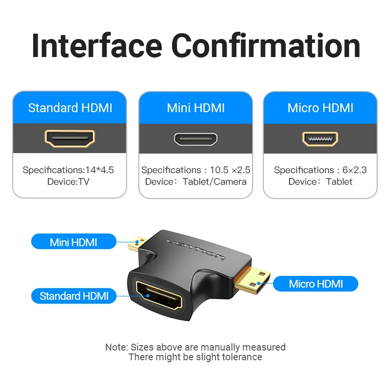 Vention Micro HDMI адаптер Mini 2 в 1 Папа-мама преобразователь кабельного разъема для