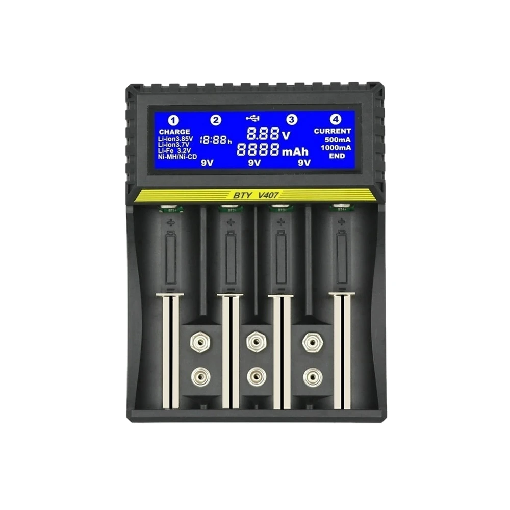 

Battery Charger Li-ion Li-fe Ni-MH Ni-CD Smart Fast Charger for 18650 26650 6F22 9V AA AAA 16340 14500 Battery Charger