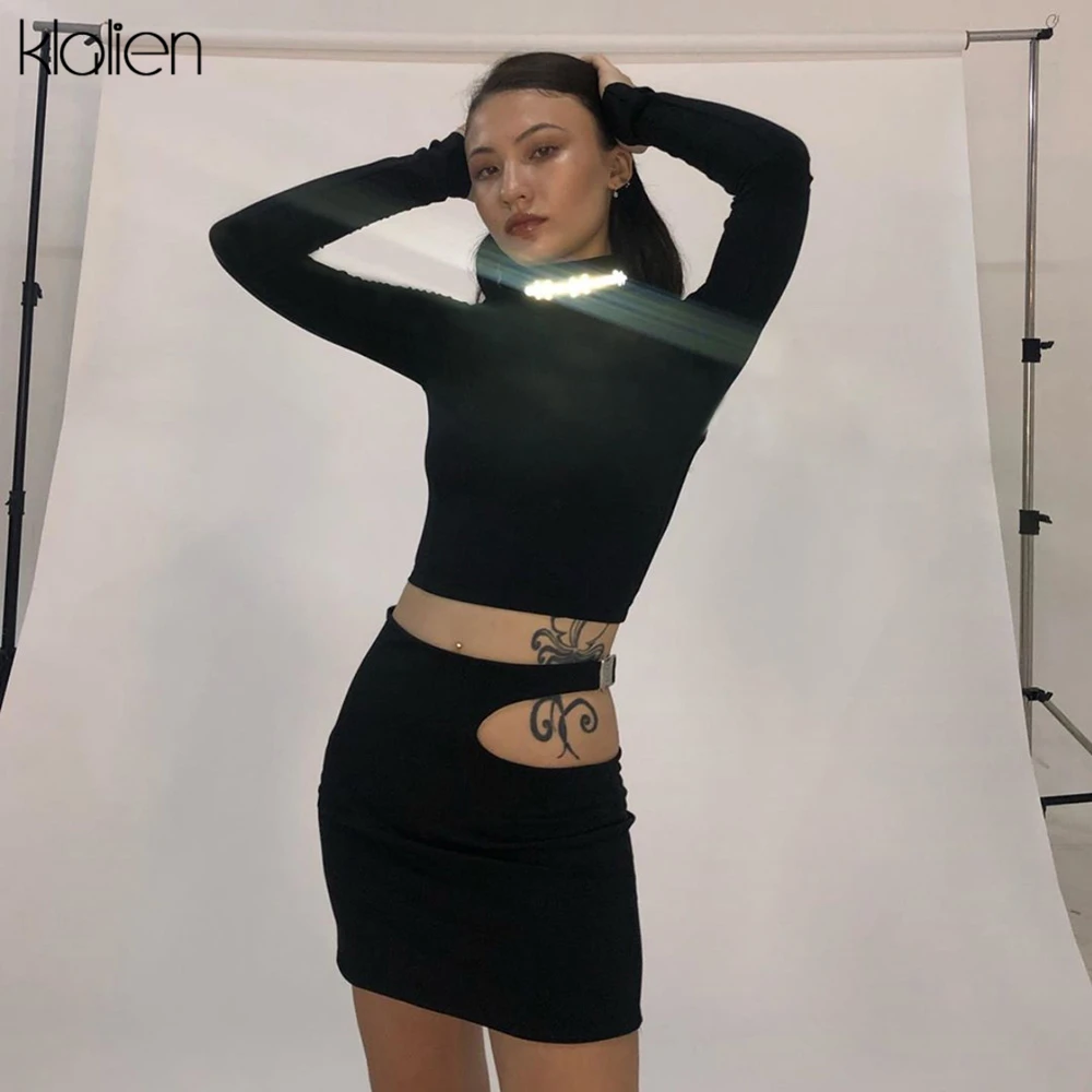 Klanien женская черная водолазка со светоотражающим принтом футболка сексуальная