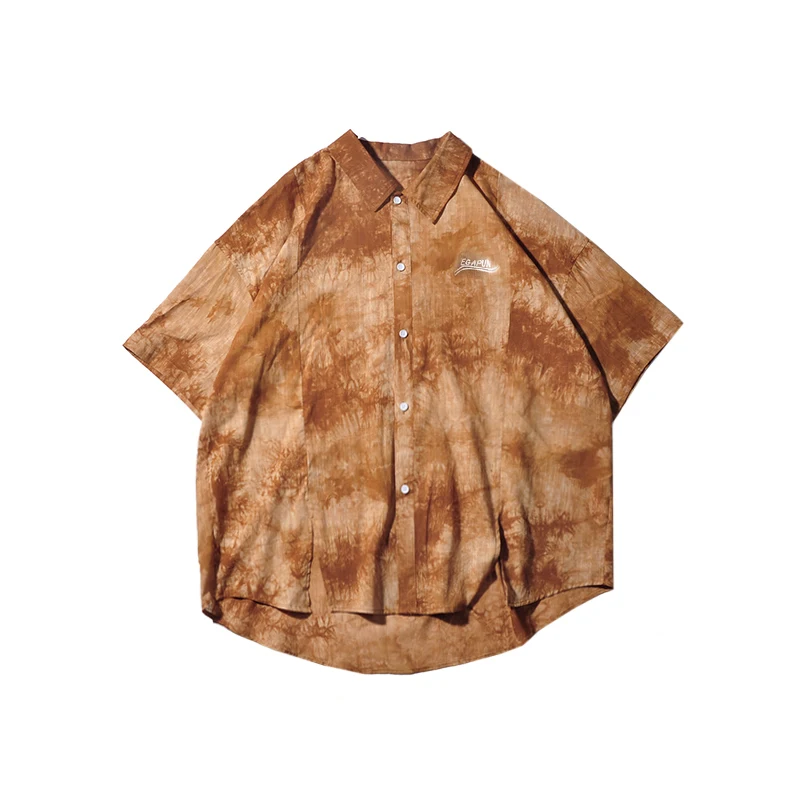 

Summer Loose Hip Hop Oversized Shirts Fashion Couple Tie Dye Lapel Coat Korean Couple Short Sleeve Hawaii Beach Casual Top Men