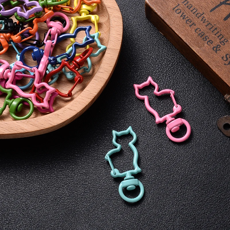 10Pcs/Lot 17x41mm Alloy Buckle Snap Hook Lobster Clasp Cat Shape Keychain Hole Key Ring for Jewelry Making Findings Choose Color | Украшения