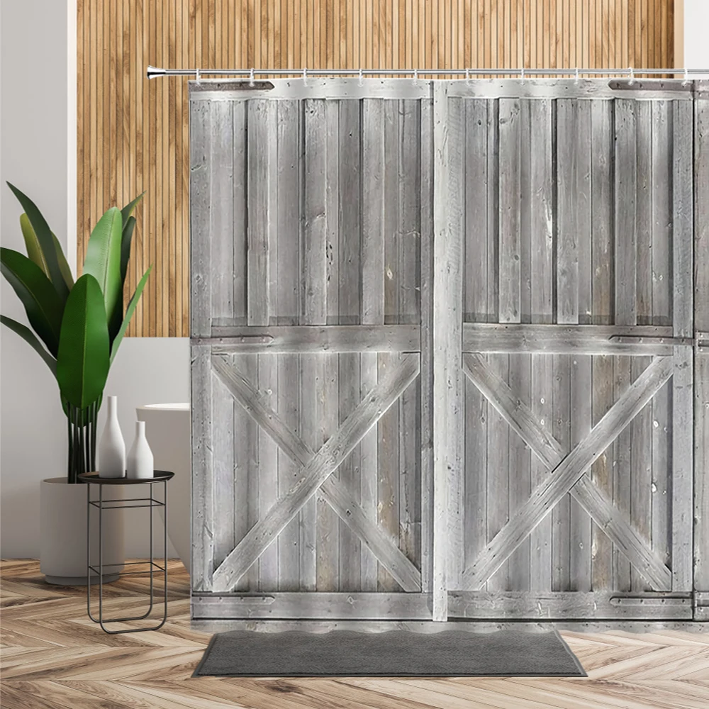 

Old Vintage Wood Doors Shower Curtain Nordic Style Waterproof Polyester Fabric Multi-Size Bathroom Curtains Set Home Bath Decors
