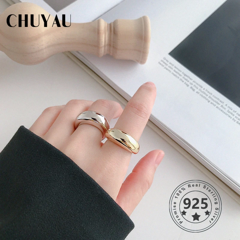 Chuyau 925 Стерлинговое Серебро открытая Геометрическая Глянцевая изогнутая