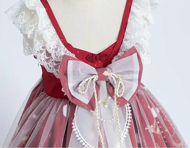 

Kawaii girl lolita dress sweet lace bowknot kawaii dress cute printing gothic lolita jsk high waist victorian dress loli cos new