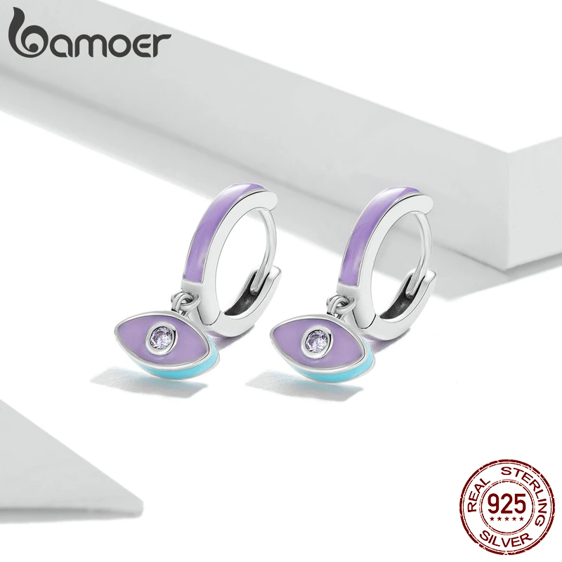 BAMOER серебро 925 пробы Фиолетовый Демон пряжки для ушей девушек мини демон кулон