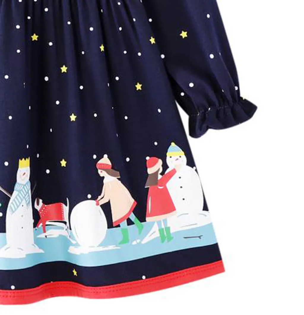 Рождественское платье принцессы для девочек в горошек с принтом снеговика