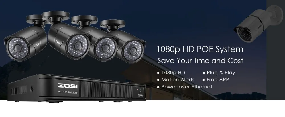 ZOSI 8CH NVR 1080P IP сеть POE Запись видео ИК наружная камера видеонаблюдения системы безопасности домашний комплект видеонаблюдения HDD