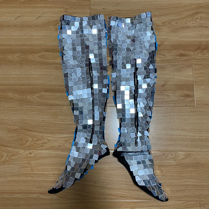 Новинка женская обувь с зеркалом костюм для выступления на сцене Сапоги выше