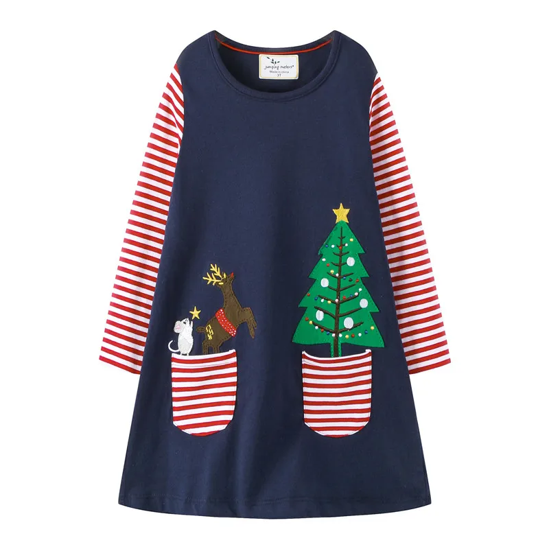 

New Cartoon Children Dress for Baby Girls Christmas Unicorn Appliqued Cotton Long Sleeves Princess Rainbow Girls Dress