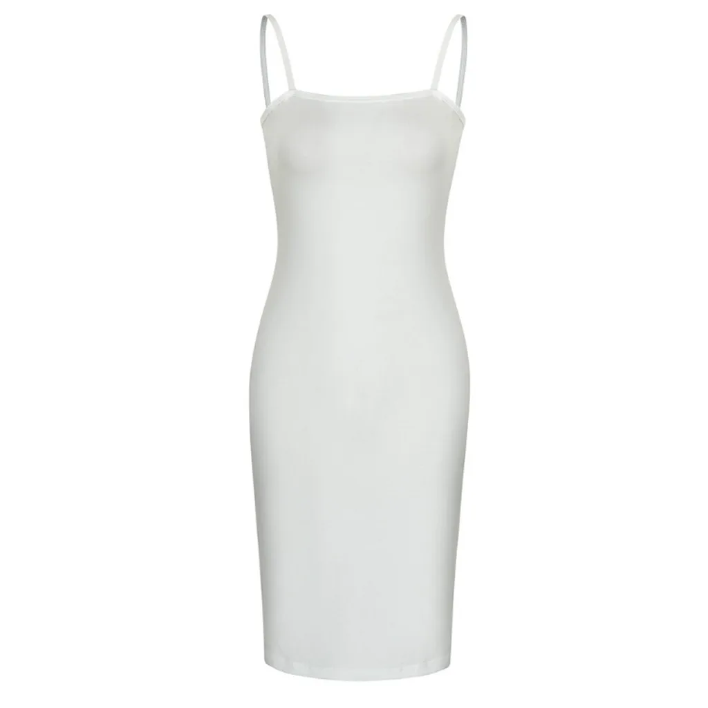 Модное женское облегающее короткое платье на бретелях спагетти однотонное
