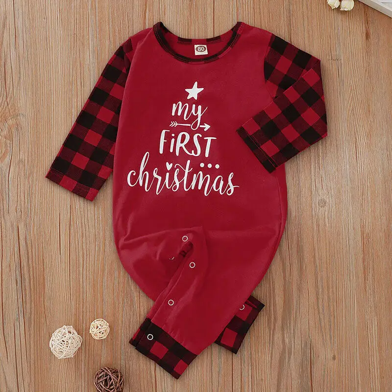 Одежда для малышей одежда мальчиков и девочек с надписью My First Christmas ползунки