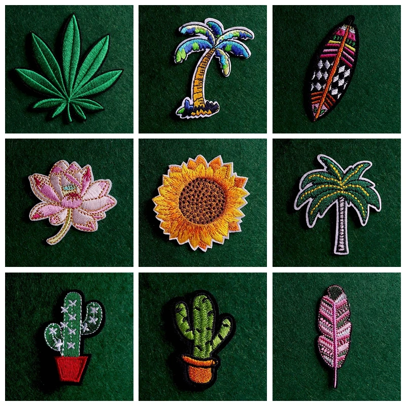 

2pcs Plant Patch Iron On Patches For Clothes Leaves Patches Stripe Badge Stickers Embroidery Sew On Clothes Cactus Applique Diy