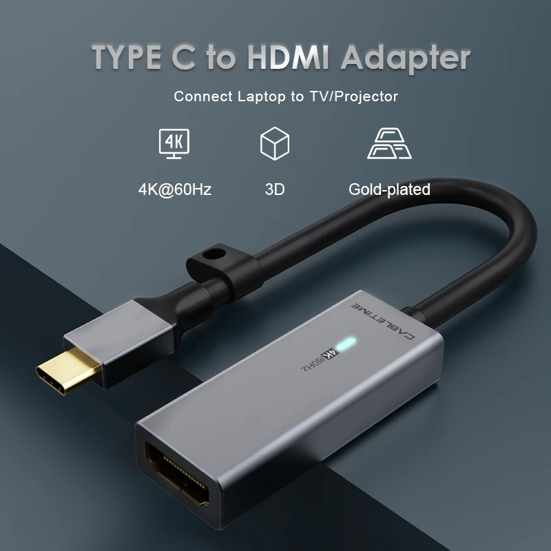 Переходник CABLETIME с USB C на HDMI 4K/60 Гц позолоченный алюминиевый корпус переходник Type-C