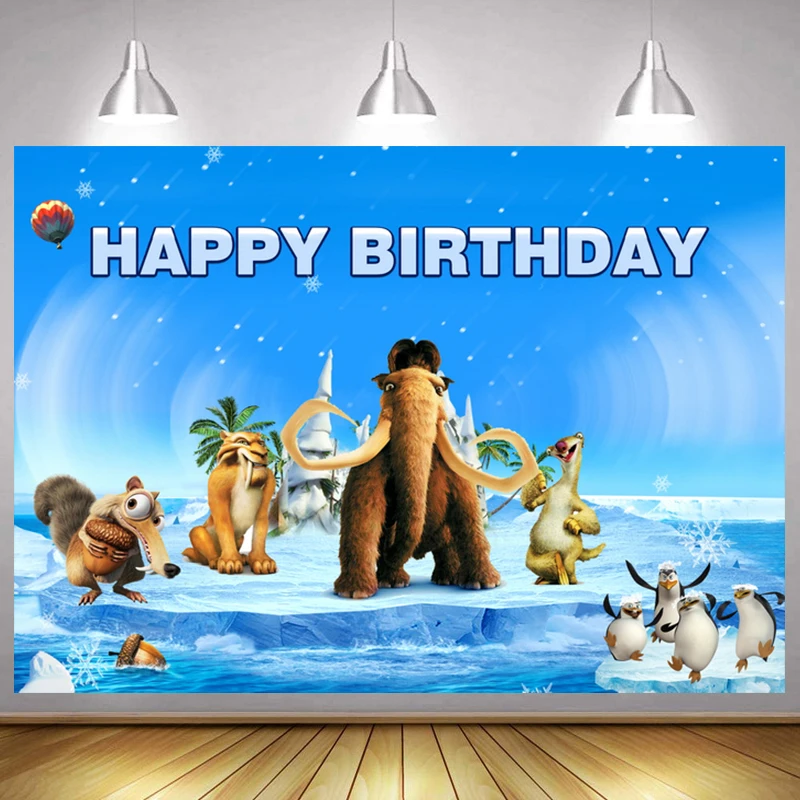

Ice World Kid Birthday Party Backdrop Age Photography Background Mammoth Sloth Tiger Newborn Baby Shower Photocall Decor Studio
