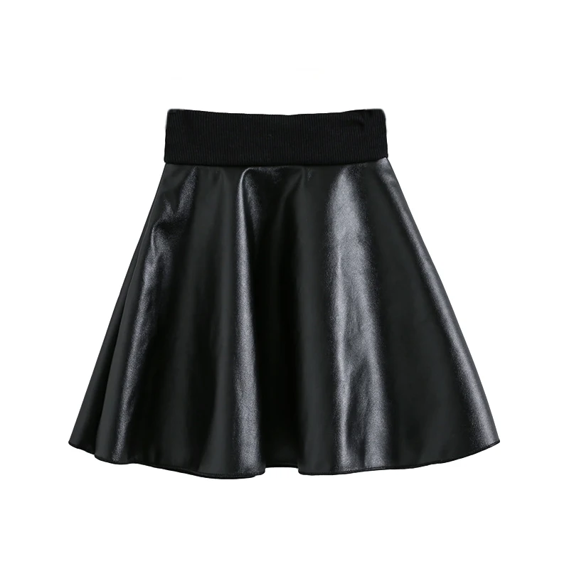 Юбка-пачка из искусственной кожи для девочек модная весенняя черная короткая