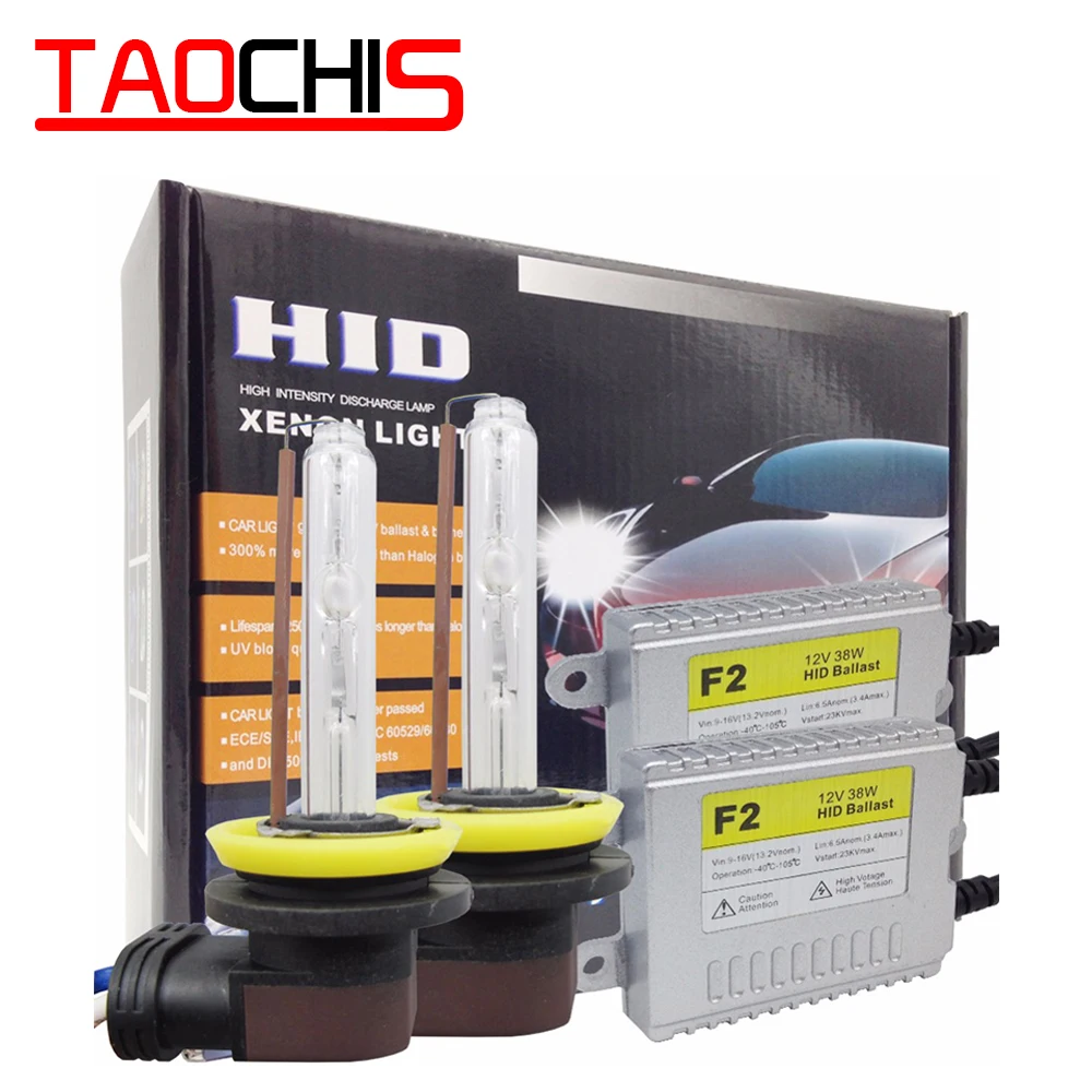 Taochis AC 12v 38W L type Hid H11 xenon bulbs replace H1 H3 head light kits fast bright H7 9005 9006 hid ballast set fog lamp