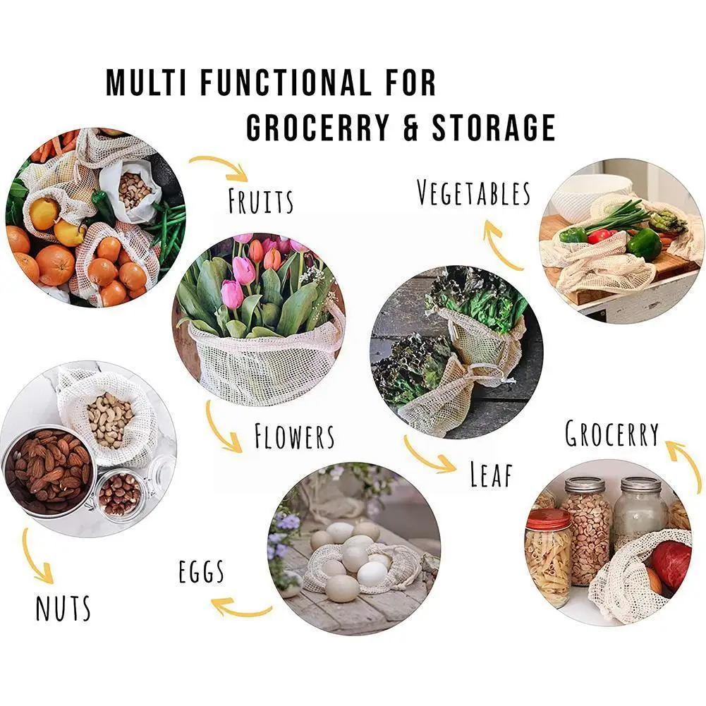 

Cotton Mesh Vegetable Bags Produce Bag Reusable Cotton Fruit Vegetable With Vegetable Storage Kitchen Bag Mesh Drawstring Z2x4