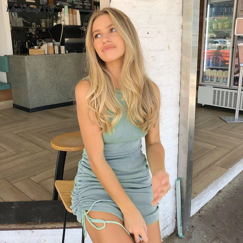 Mnealways18 вязаное облегающее платье без рукавов пикантное женское летнее с рюшами