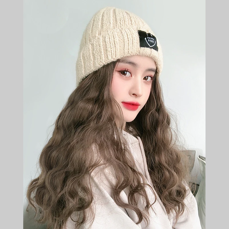 

Wig Hat One Autumn and Winter Long Curly Hair Net Red Natural Fashion Simulation Big Wave Woolen Hat with Hair