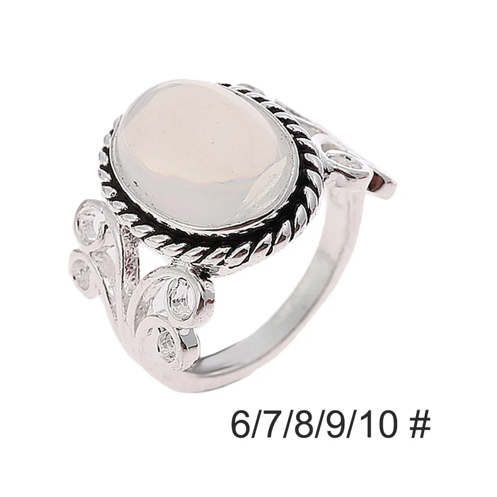 Big Moonstone Retro Rings Silver Finger Ring For Unisex Unique Jewelry Size 6-10 Exquisite | Украшения и аксессуары