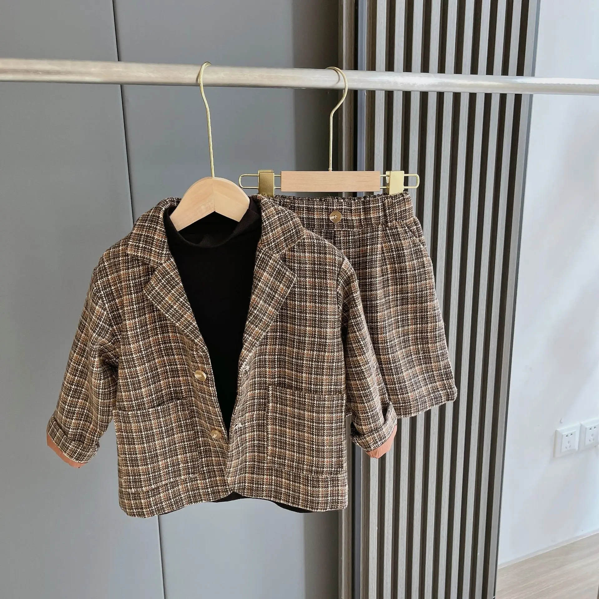 

Children's Blazer Suit 2021 Autumn New Baby Boys and Girls Plaid Blazer Jacket Suit Baby Boys Two-piece Plaid Sets Kids Outwear