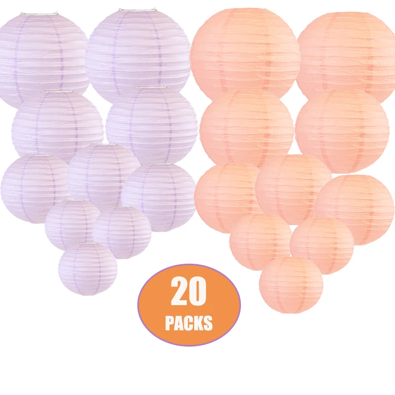 

20 Pcs/set 6"-12" Peach Light Purple Chinese Paper lantern lampion papier Wedding Babyshower Xmas Party Eve Hanging Decor