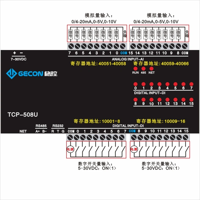 

RS485 232 PLC extension 16AI analog quantity acquisition 16DI switch quantity input Ethernet IO module