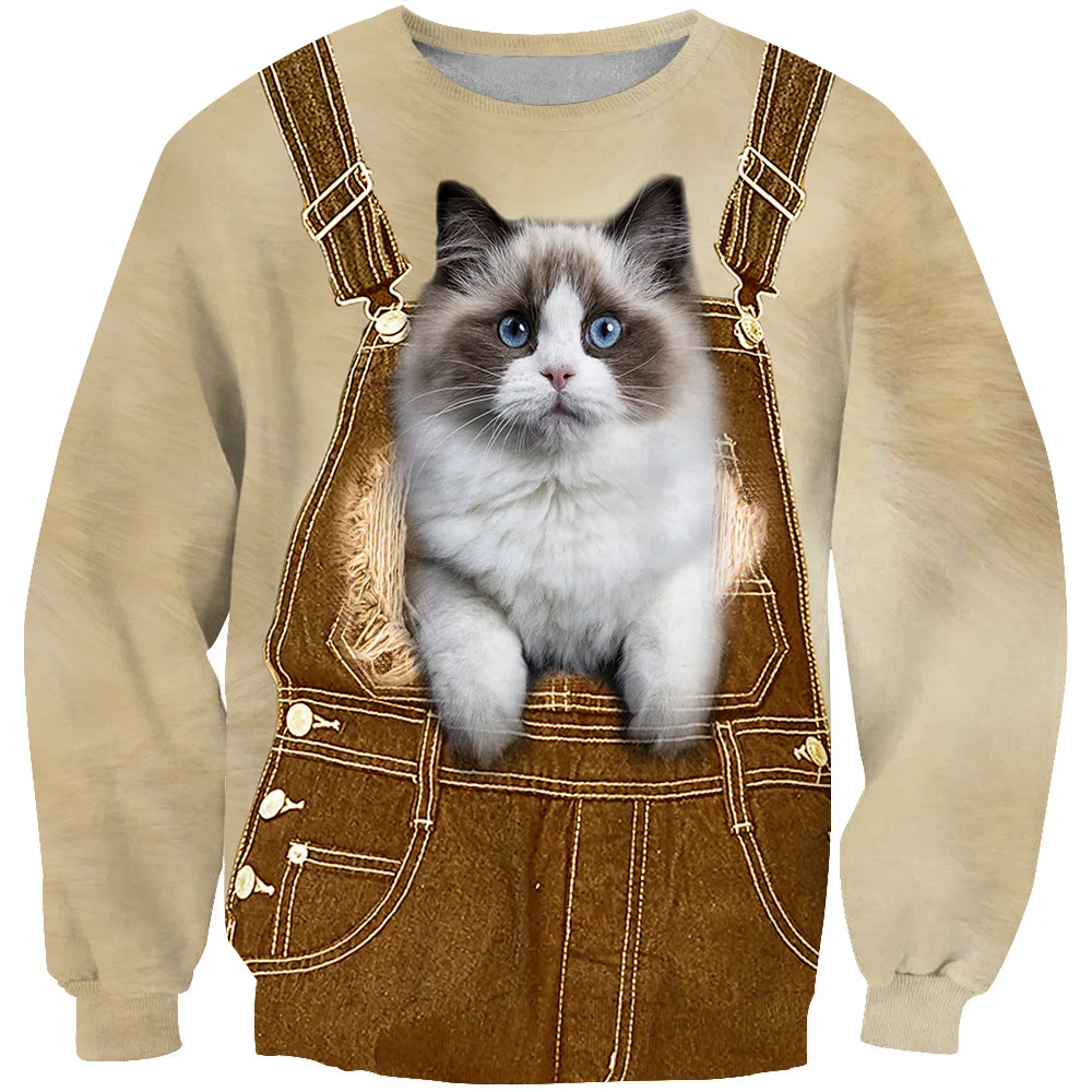 

3d Print Animal Cat Cute Men/women Fashion 2022 Long Oversized Jacket Winter Grey O-neck High Quality Pullover Clothes