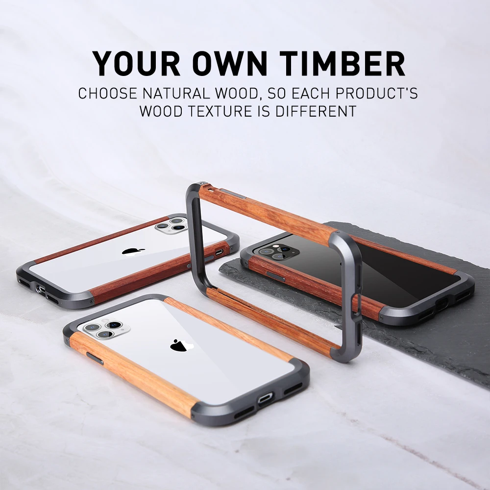 

Luxury Metallic Wooden Case For iPhone 11 Pro Max X XS XR XS MAX Ultra-Thin Natural Wood Aluminum Alloy Metal Bumper Case Cover