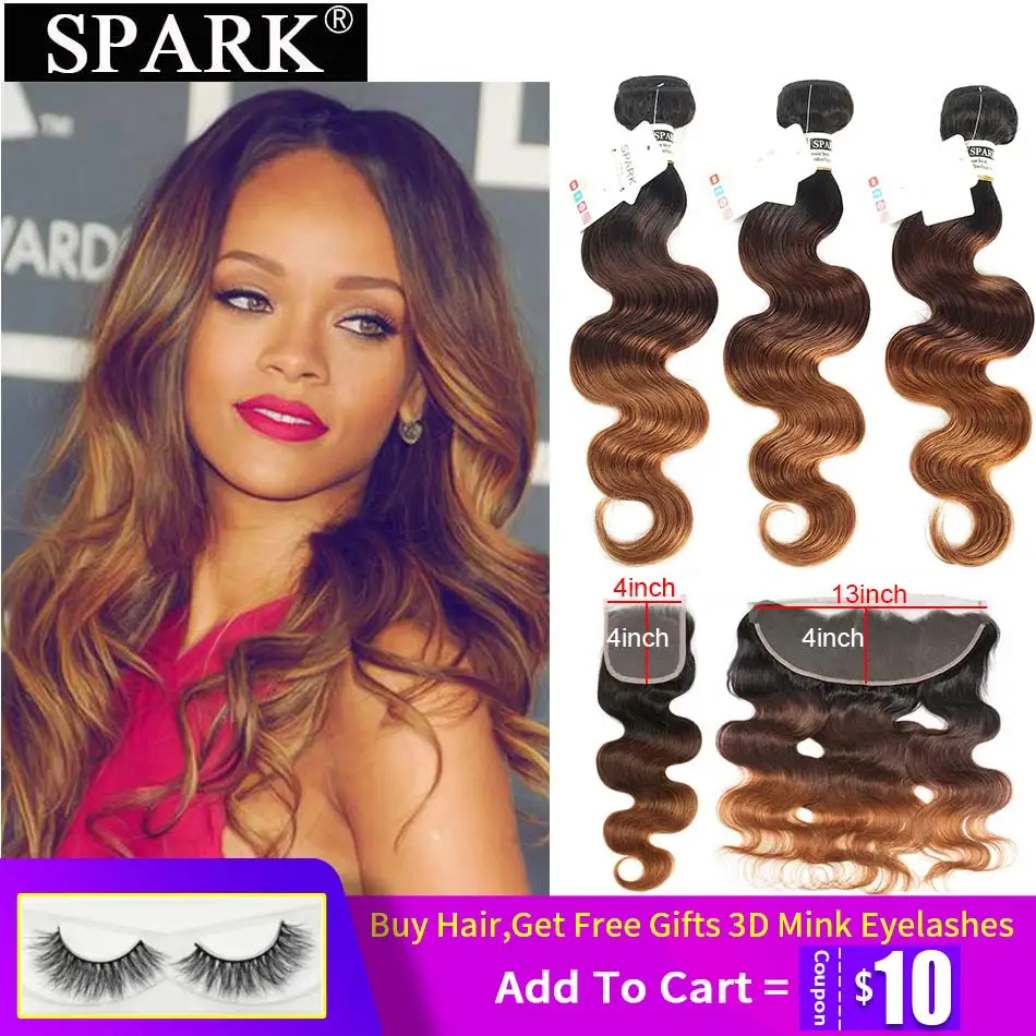 Spark человеческие волосы Омбре фронтальная пряди бразильские волнистые с