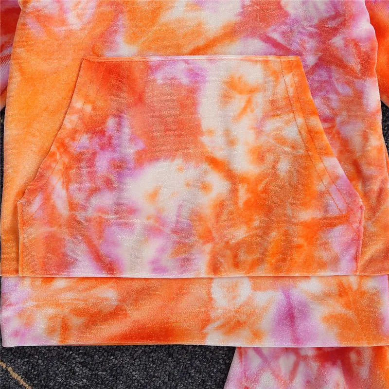 

1-6Y Fall Infant Baby Tie-Dye Clothing Set Kids Girls Boys Long Sleeve Hooded Pocket Pullover Top Hoodies + Pants Causal Outfits