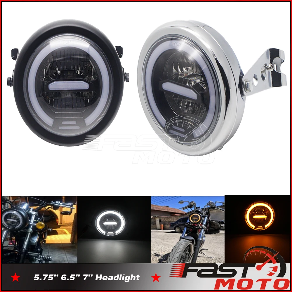 

Universal Front Light Retro Headlight Cafe Racer Assembly High Low Beam Daytime Running Light Headlamp Head Lamp w/Bracket kit