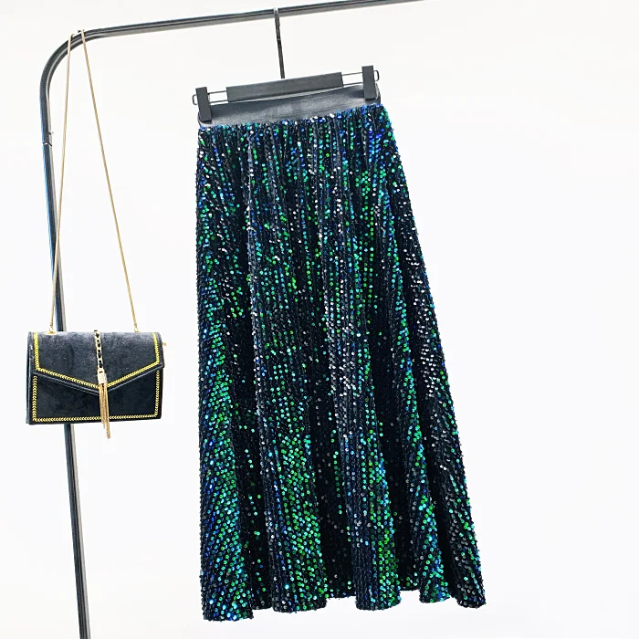 Длинная женская юбка с пайетками 2019 осень и зима Новая европейская высокой