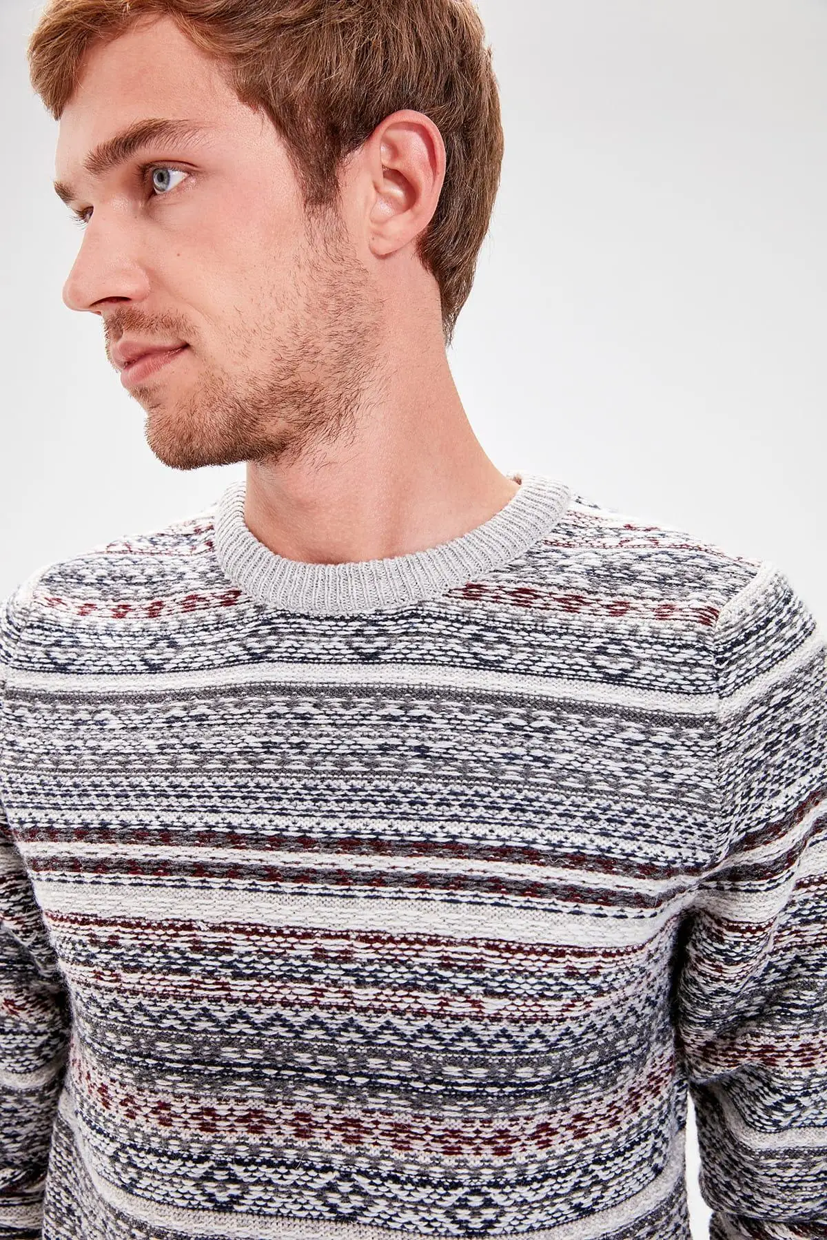 Мужской трикотажный свитер из жаккарда с воротником для велосипеда серый цвет