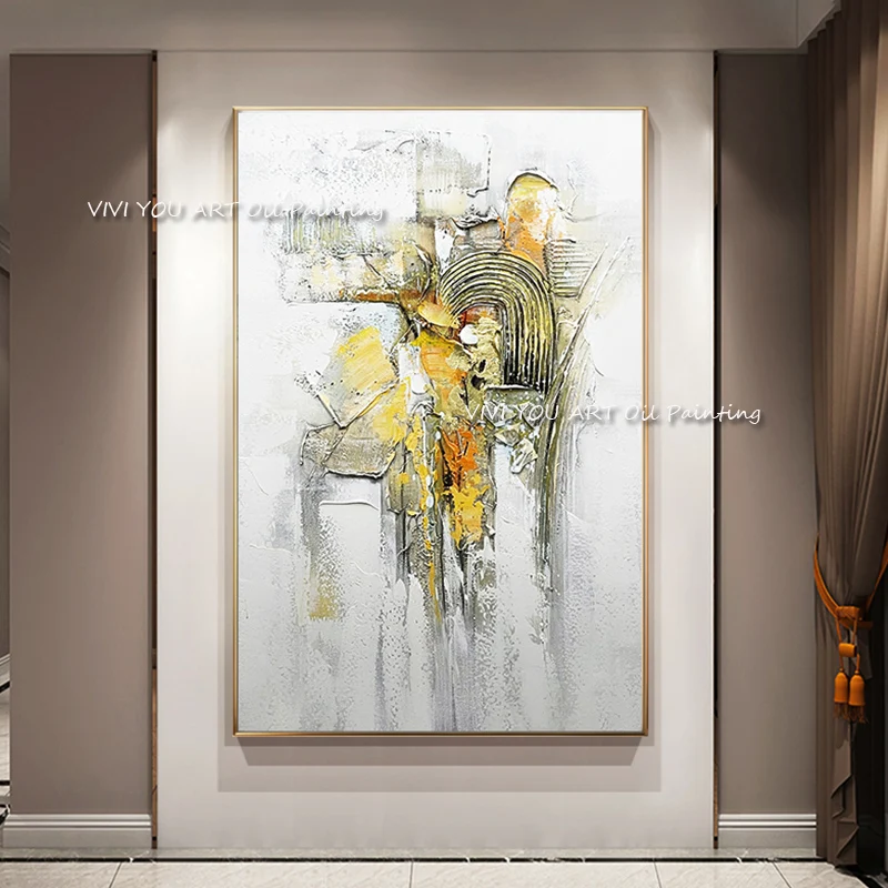 

Handmade Gold Knife Art Hand Painted Modern Abstract Oil Painting On Canvas Wall Art For Living Room Home Decoration No Frame