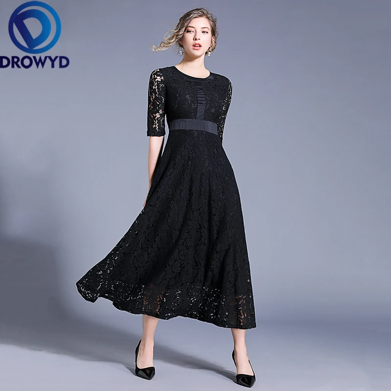 Женское винтажное кружевное платье миди DROWYD повседневное черное богемное с