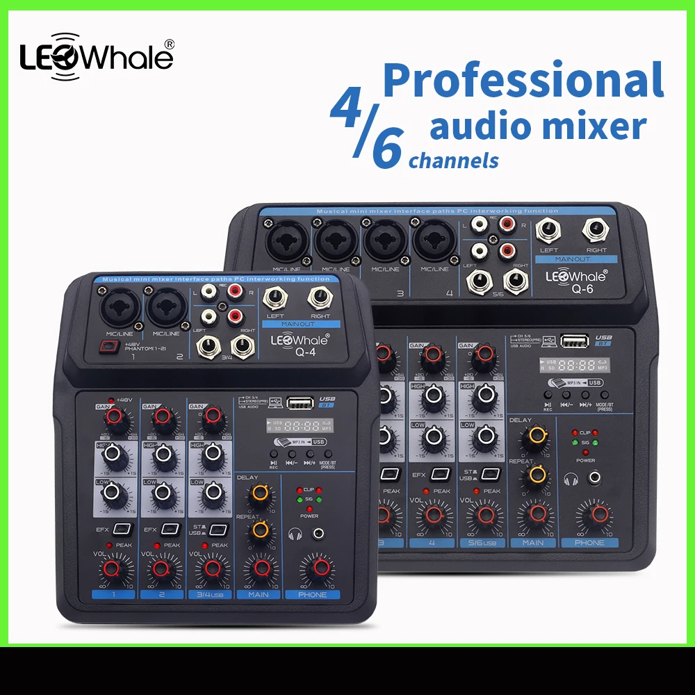 Console de Mistura de Áudio com Bluetooth Monitor para pc Leoshort Phantom Power in Ear Gravação Guitarra Som dj Usb 48v