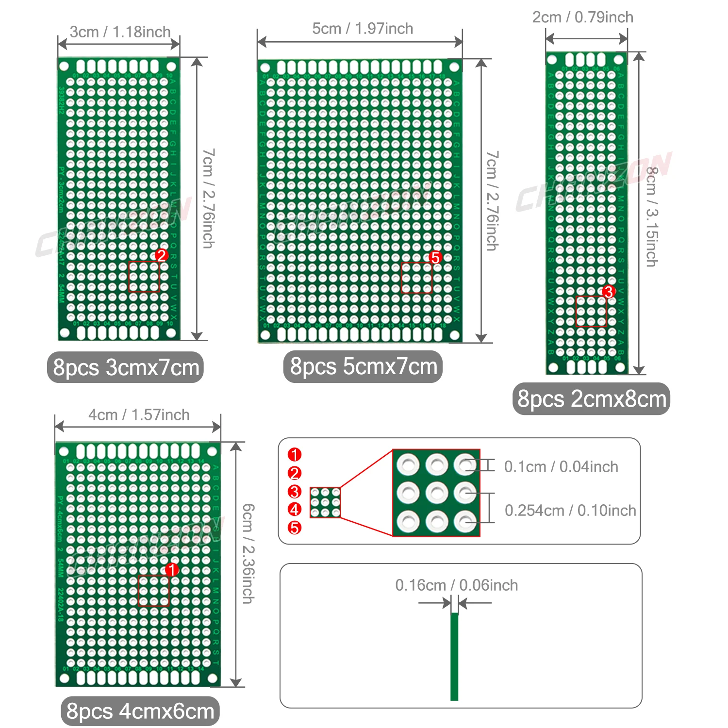 Двухсторонняя печатная плата 2x8 3x7 4x6 5x7 20 шт. | Электронные компоненты и