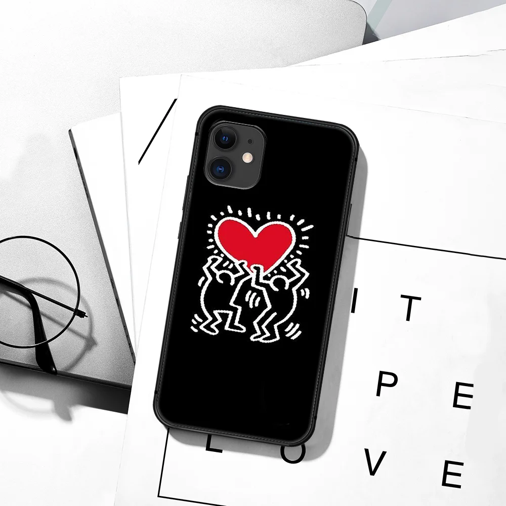 

Keiths Art Haring Fashion Phone Case For iPhone 5 5S SE 2020 6 6S 7 8 Plus 11 12 Mini X XS XR Pro Max black Bumper Fashion
