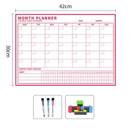 Pink Monthly plan Магнитная стираемая доска для сообщений, ежемесячный недельный планировщик, календарь, наклейка, классная доска, школьная стенка, бизнес-офис, календарь для совещаний - Цвет: Pink Monthly plan